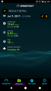 network speed test results BEFORE optimization